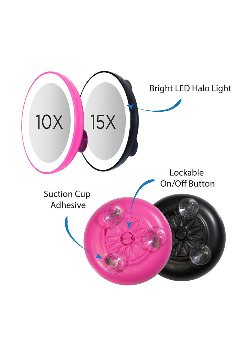 Lighted Compact Mirror with 10X Magnification & Suction Cup, Alternate, color, Pink