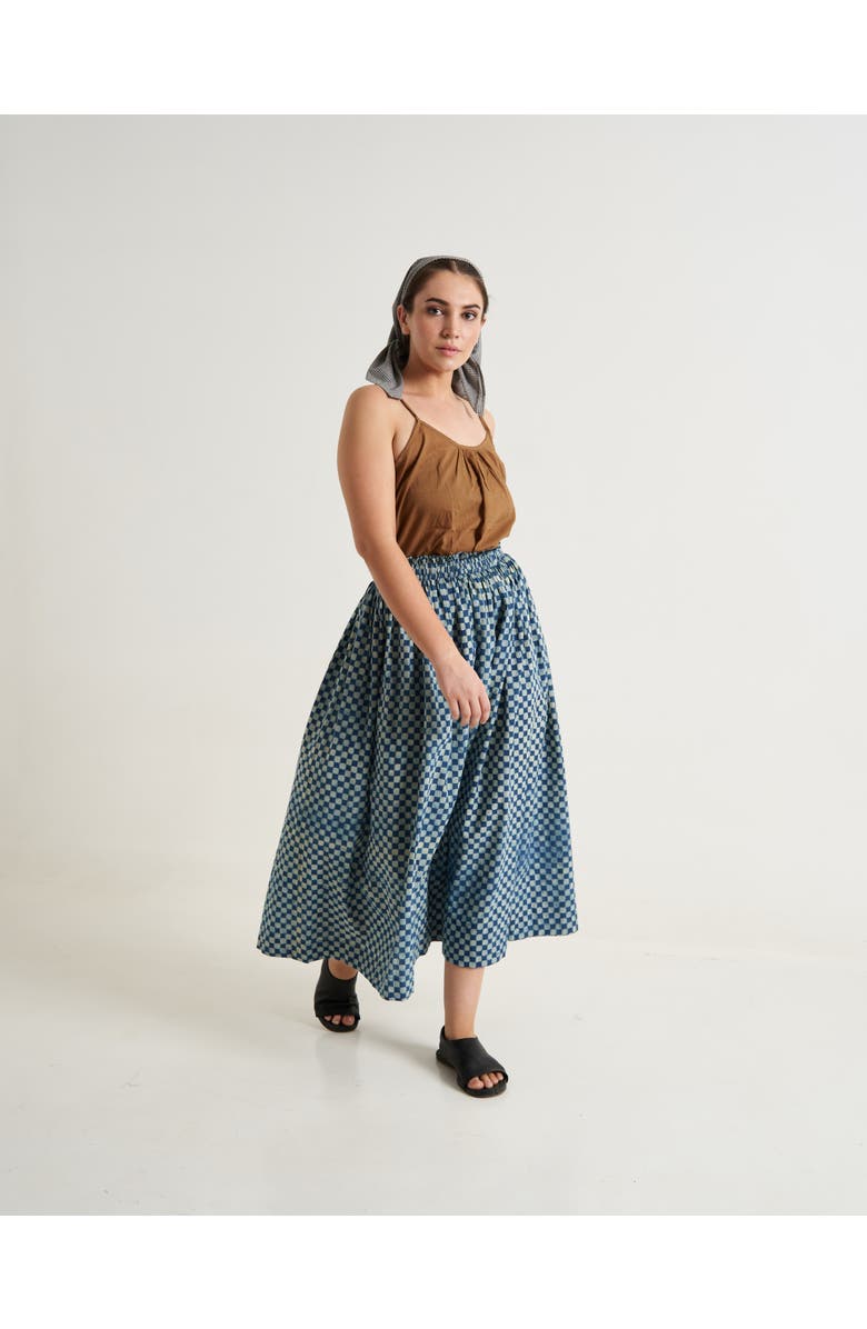 World of Crow Block Printed Indigo Skirt, Main, color, 
