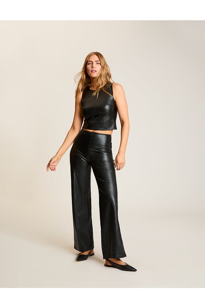 Faux Leather Shell, Alternate, color, Black