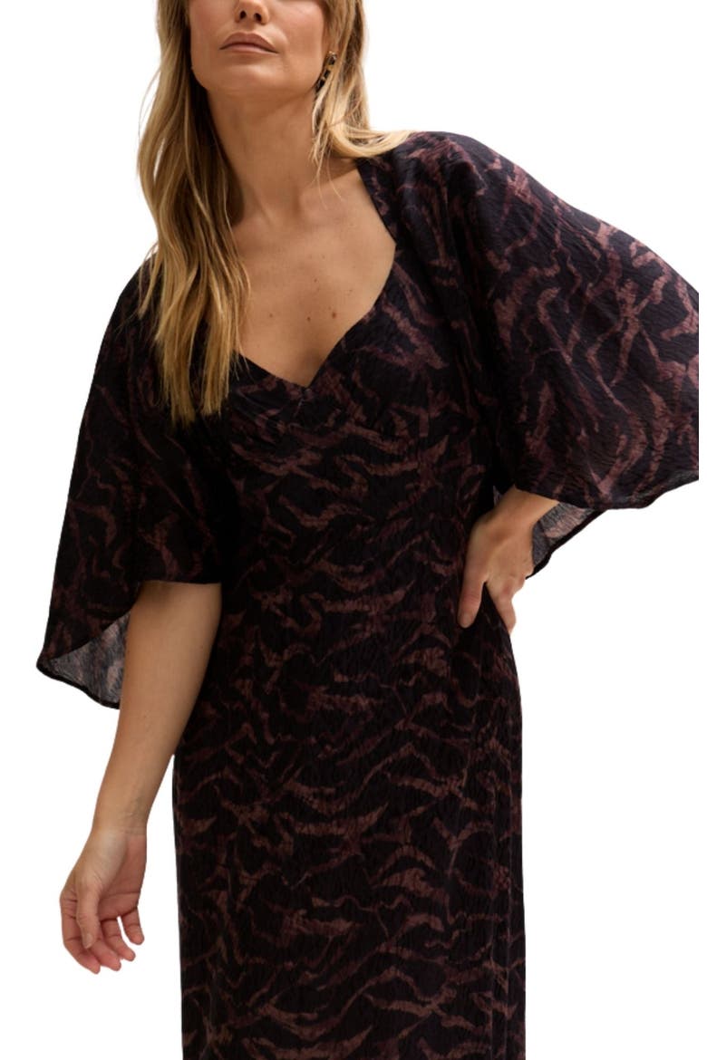 Lydia Angel Sleeve Midnight Tiger Print Maxi Dress, Alternate, color, Brown