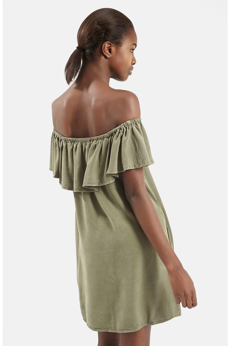 Ruffled Off the Shoulder Dress, Alternate, color, OLIVE