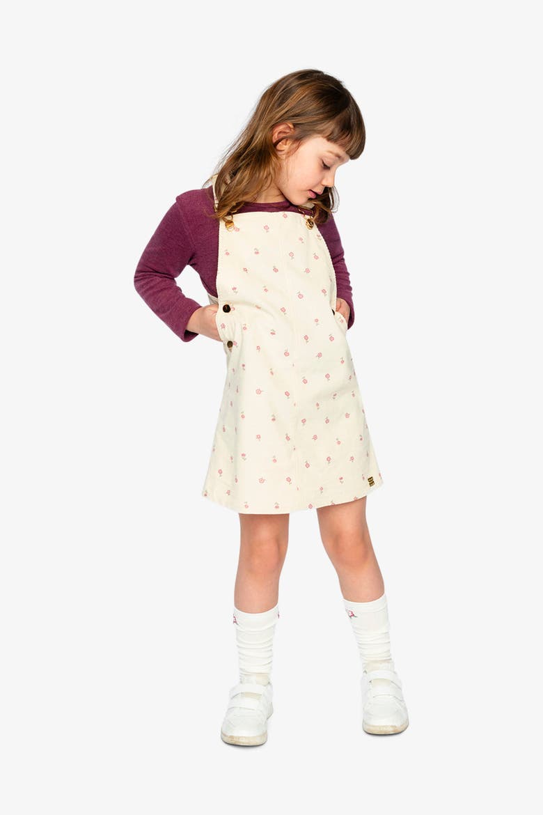 Corduroy Adjustable Strap Overall Dress, Alternate, color, Beige Floral Print