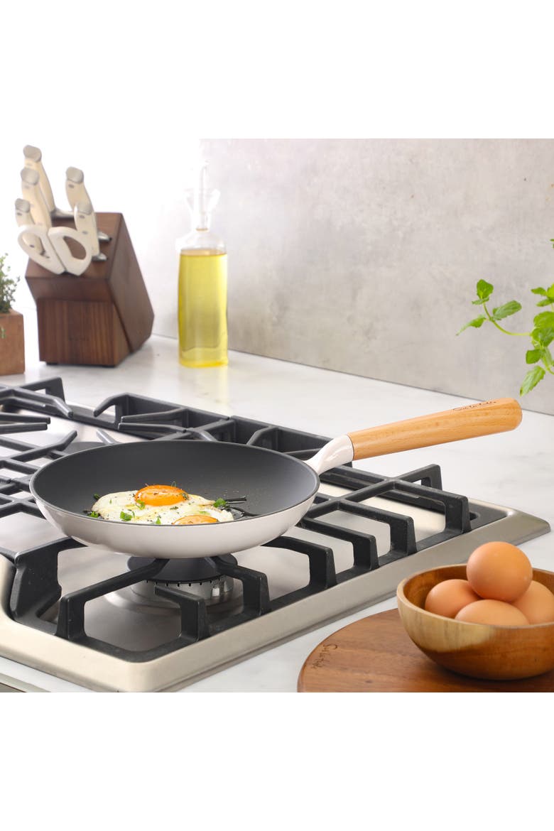 Pre-Seasoned Cast Iron Skillet with Wood Handle, Natural Nonstick Lightweight Frying Pan, Alternate, color, White