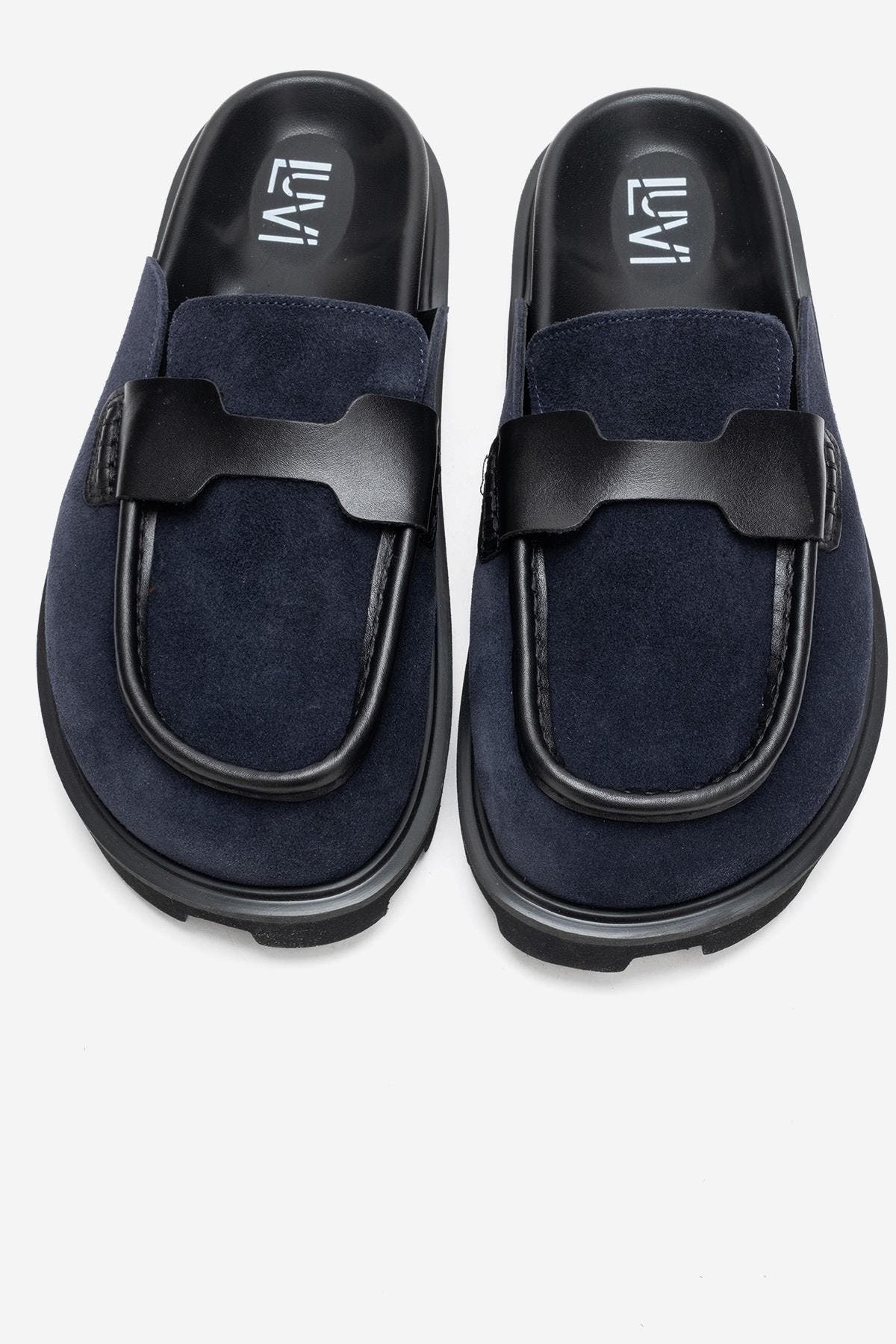 Forever & Always Shoes Vela Leather Slipper, Alternate, color, Navy Suede