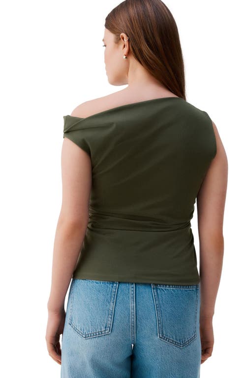 Next Side Ruched One-shoulder Top In Green