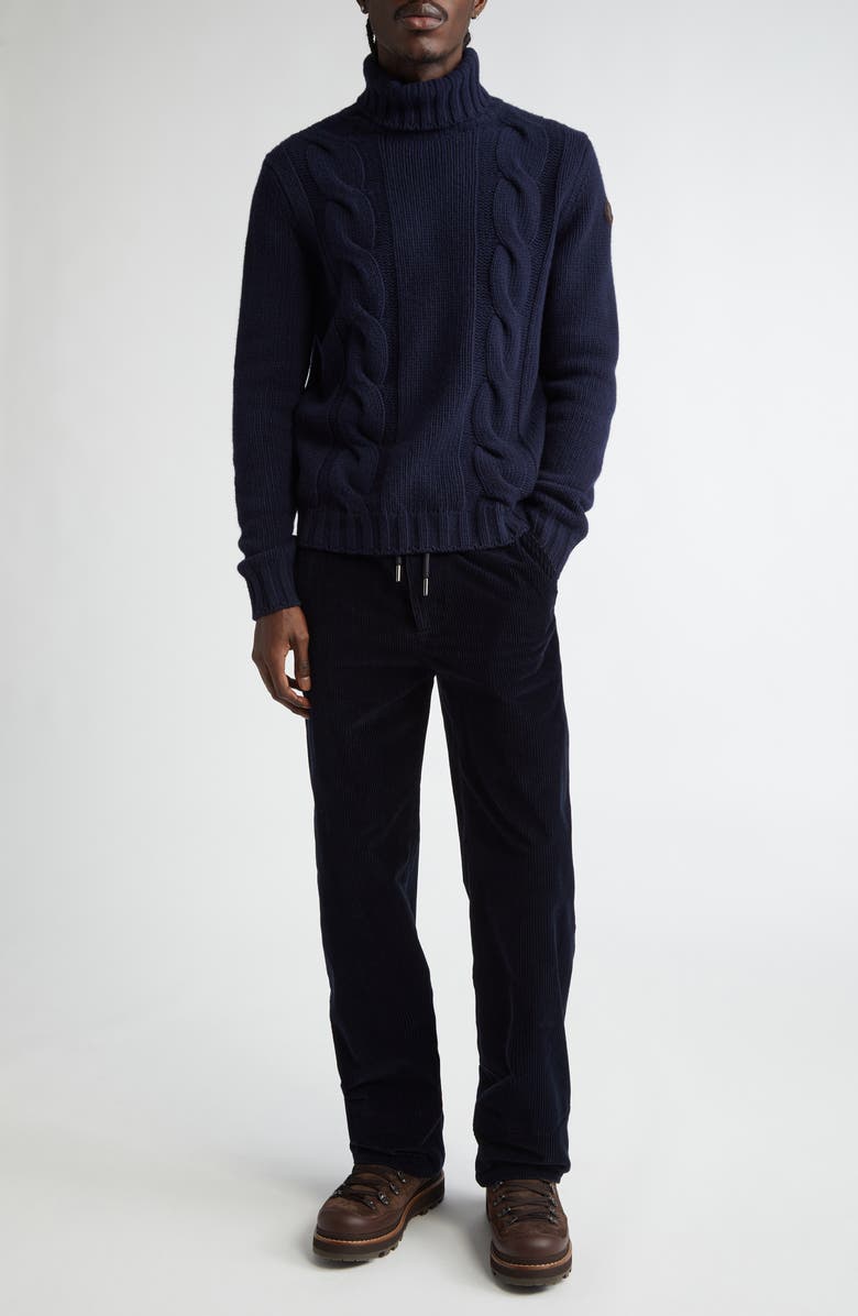 Moncler Ciclista Cable Stitch Virgin Wool & Cashmere Turtleneck Sweater, Alternate, color, 