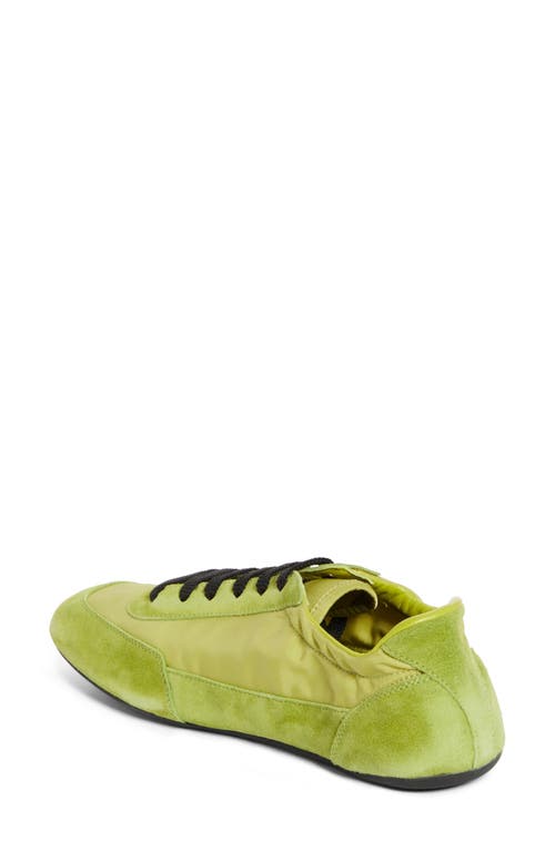Prada Collapse Mixed Media Low Top Sneaker In Lime