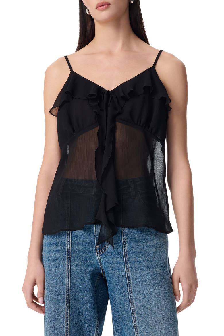 Justine Cascading Ruffle Chiffon Camisole, Main, color, BLACK