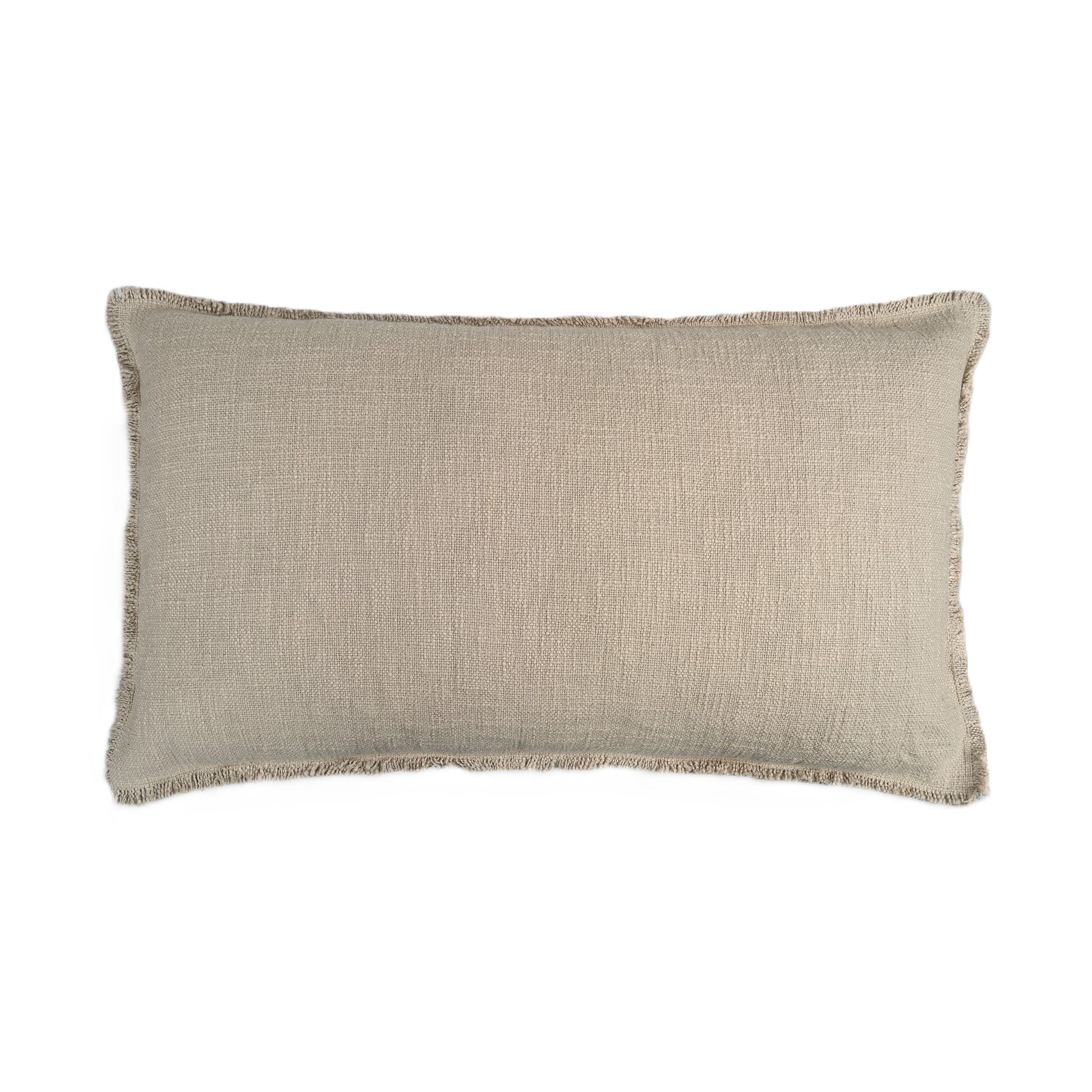 Naki & Ssam Organic Chic Solid Lumbar Pillow Cover with Frayed Edges in Taupe 