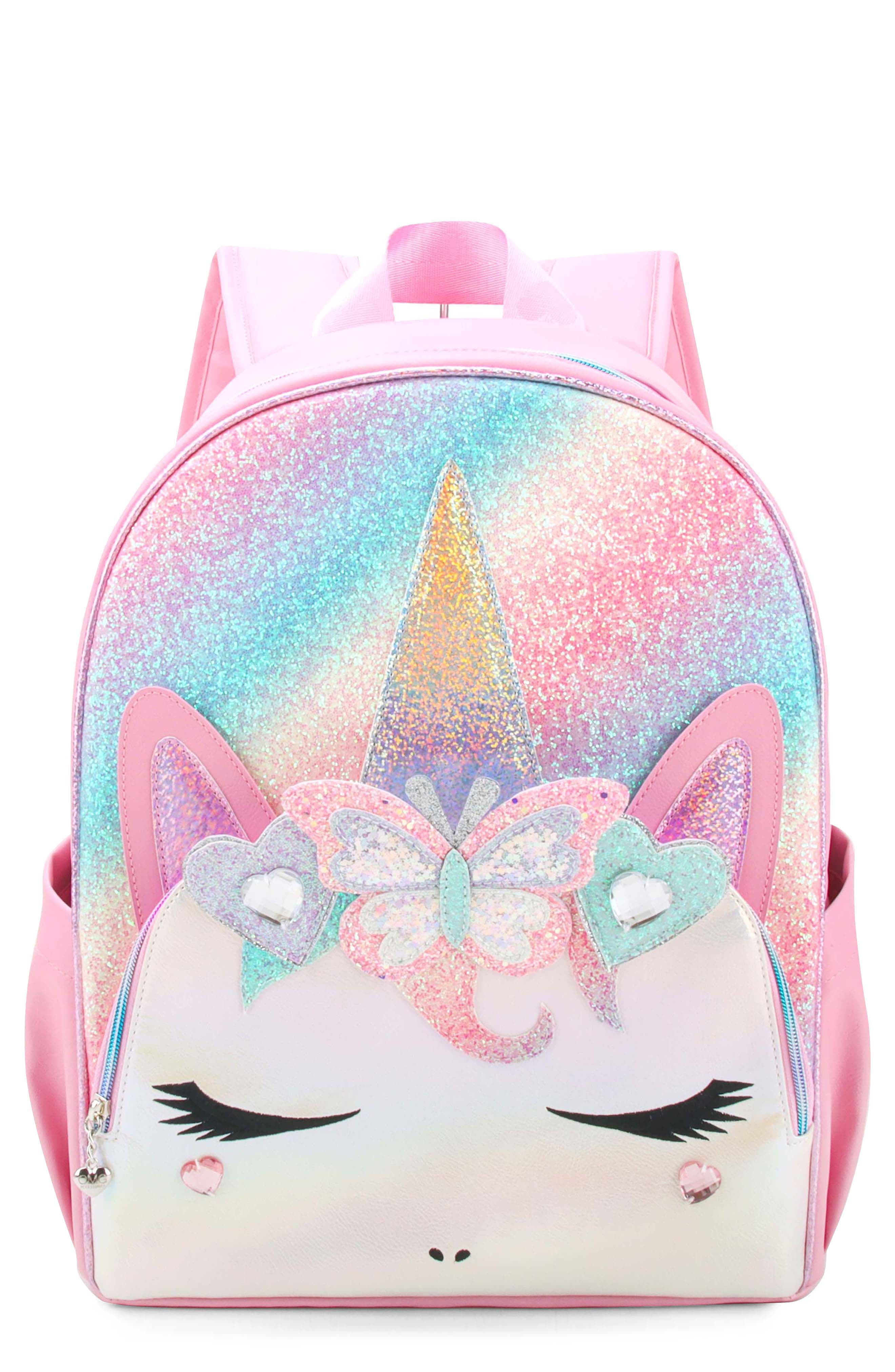 OMG Accessories Kids' Gwen Heart Butterfly Crown Glitter Unicorn Backpack, Main, color, 