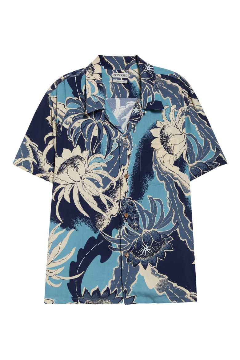 Floral Viscose Camp Shirt, Alternate, color, SAPPHIRE
