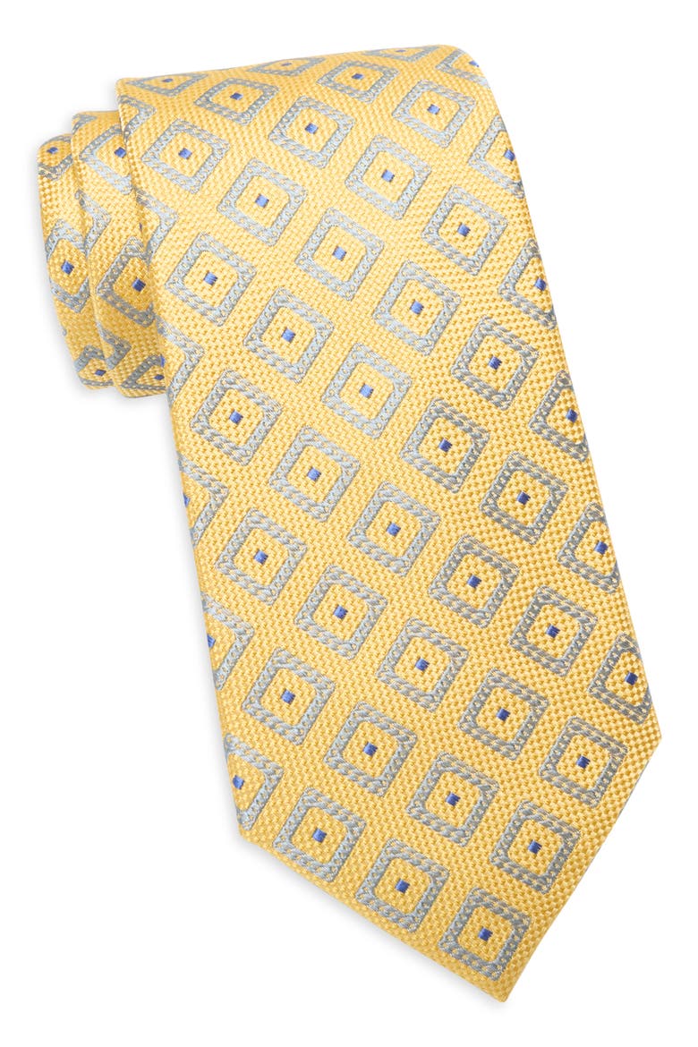 Consort Diamond Print Silk Blend Tie, Main, color, YELLOW