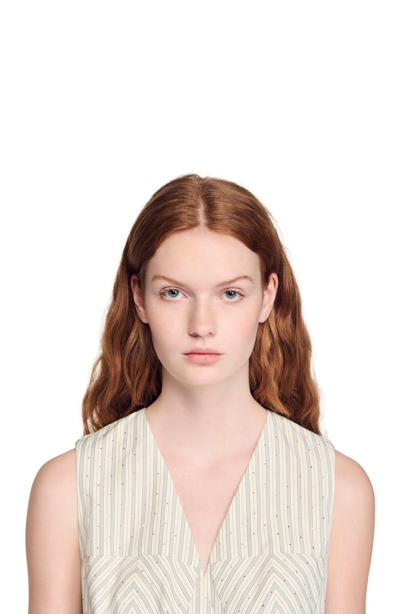 SANDRO Striped rhinestone crop top, Alternate, color, Ecru