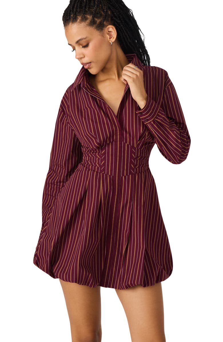 Steve Madden Arielle Long Sleeve Bubble Hem Cotton Mini Shirtdress, Alternate, color, Wine