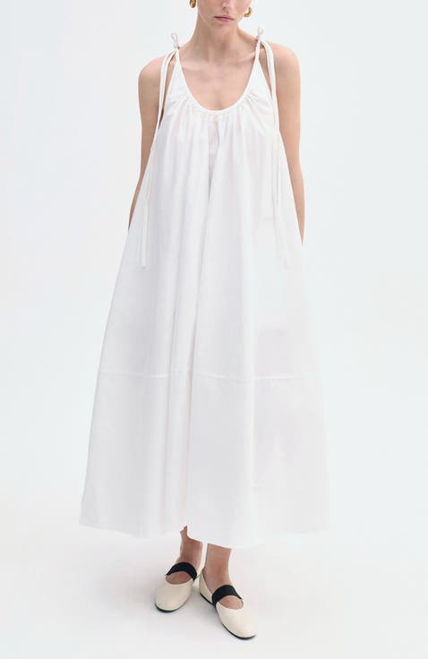 Gathered Halter Dress in Cotton Poplin
