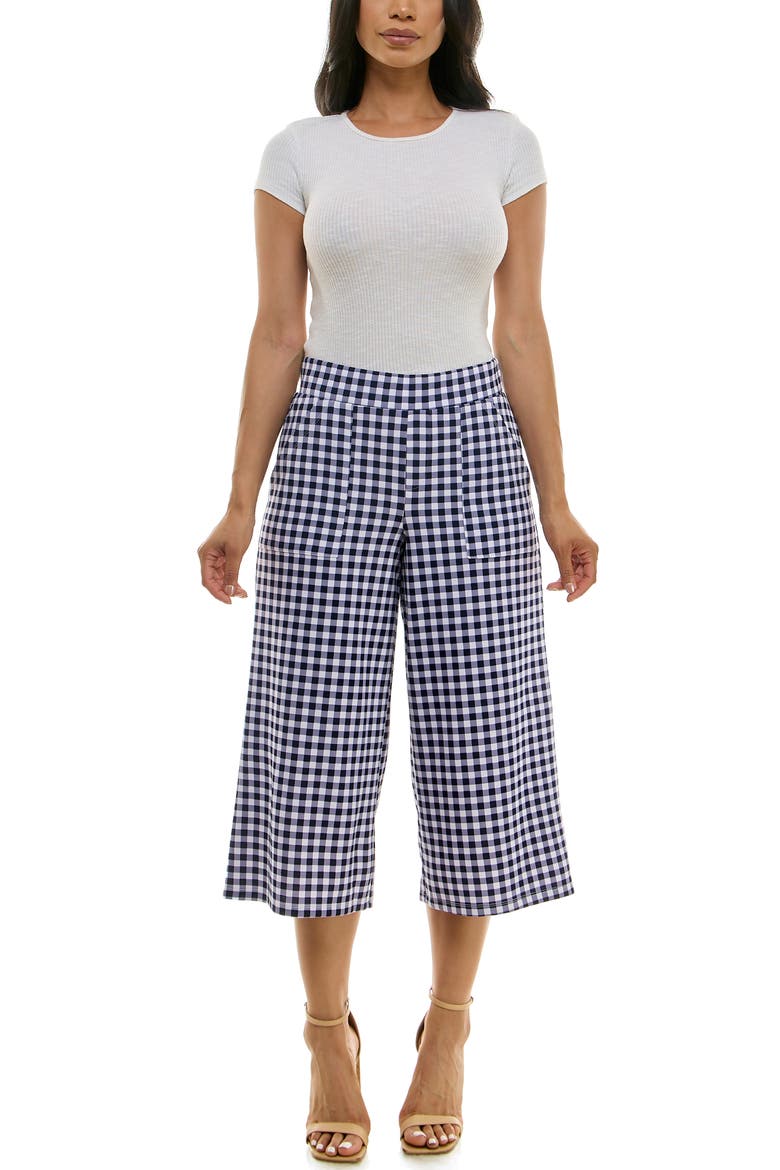 Gingham Crop Wide Leg Pants, Alternate, color, NAVY WHITE