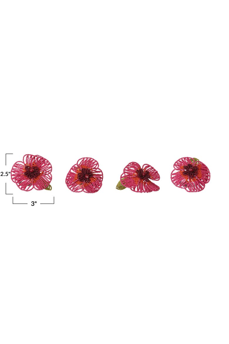 4-Piece Round Handmade Glass Beaded Flower Napkin Rings, Multicolor, Alternate, color, Pink