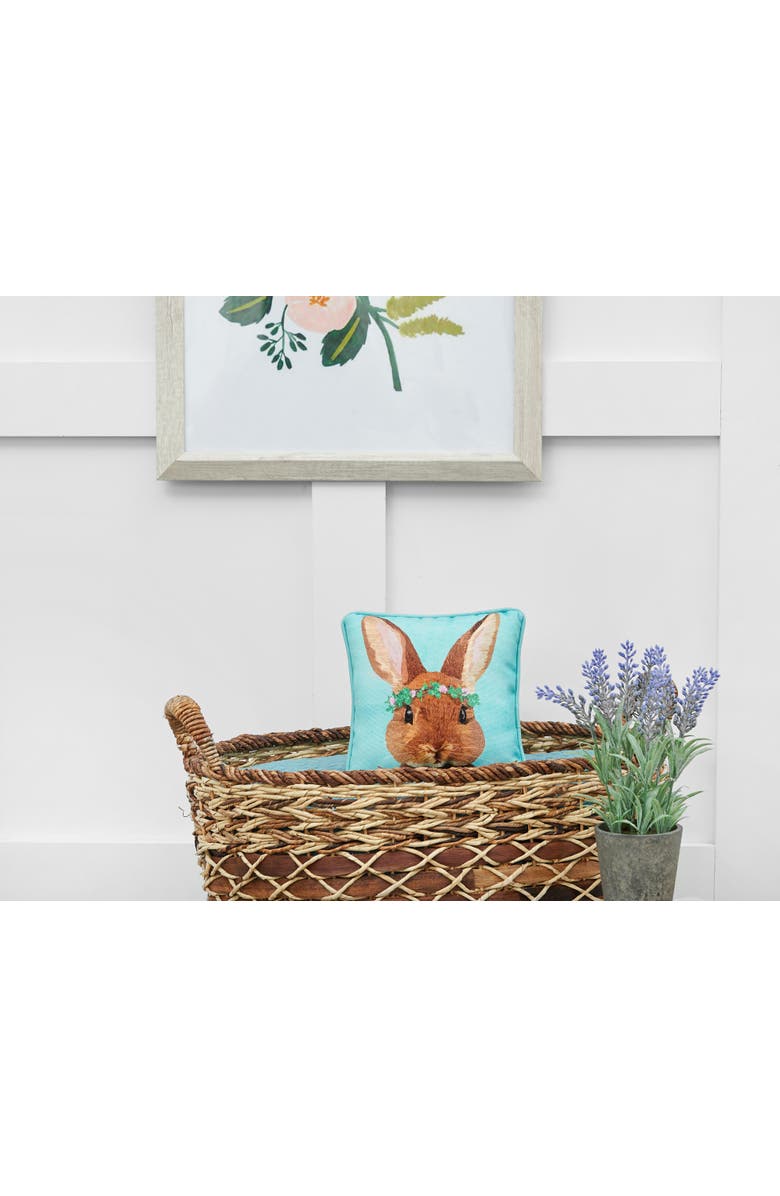 C&F Home Clover Crown Wreath Easter Bunny Cotton Blend Mini Accent Pillow 8" x 8", Alternate, color,