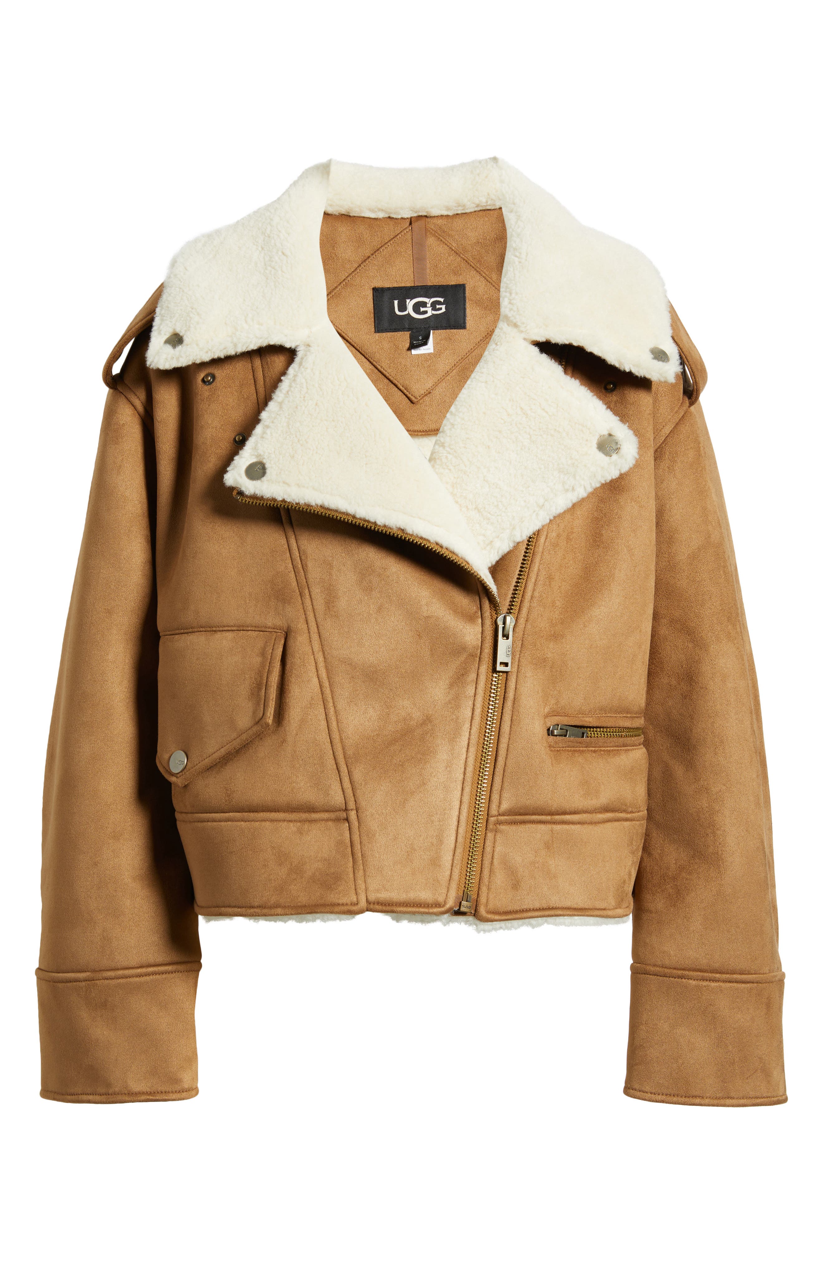 Finnian Oversize Faux Suede & LuxeFluff Moto Jacket (Women 