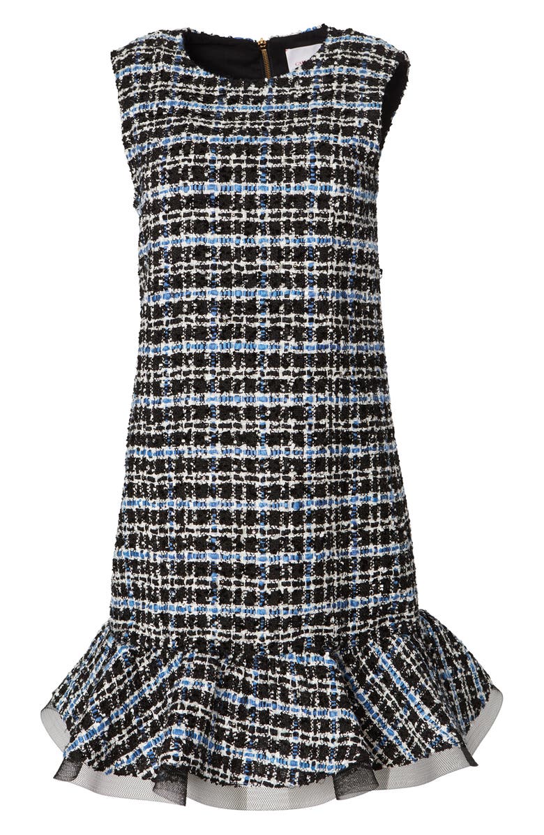 Carolina Herrera Ruffle Hem Tweed Shift Dress, Alternate, color,
