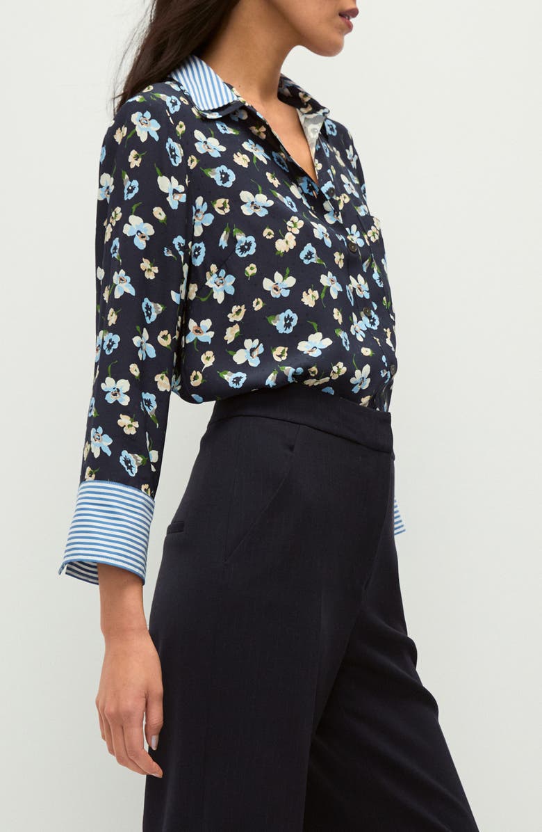 Veronica Beard Maia Mixed Print Double Collar Silk Blend Button-Up Shirt, Alternate, color, 