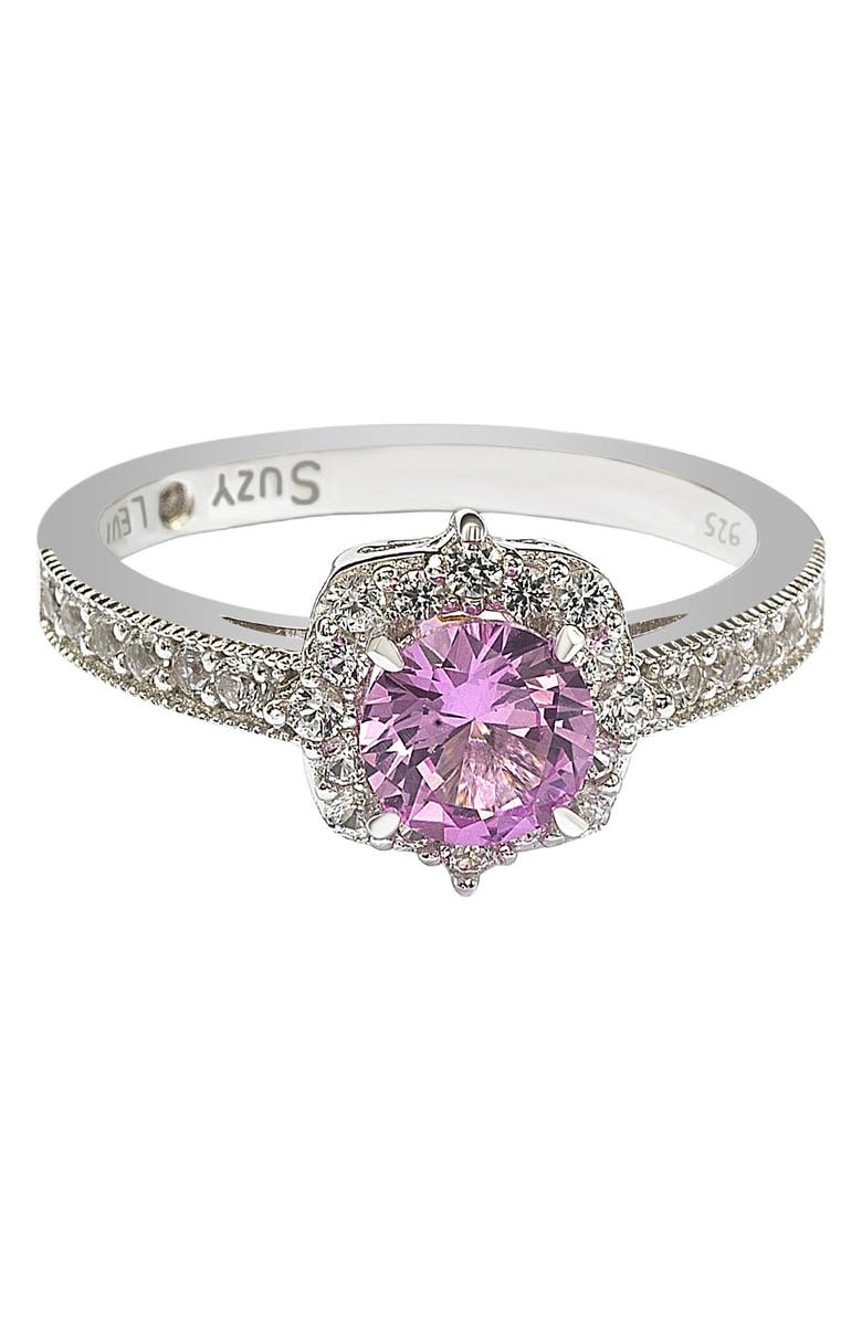 SUZY LEVIAN Sterling Silver Pink Sapphire Center Stone & Lab Grown White Sapphire Ring, Alternate, color, Pink