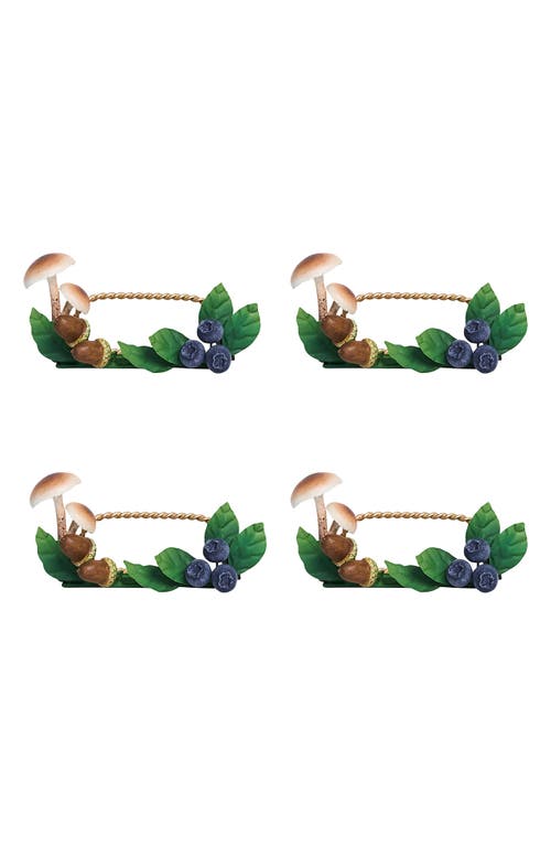 Juliska Forest Walk Mushroom & Acorns Set Of 4 Place Card Holders In Green