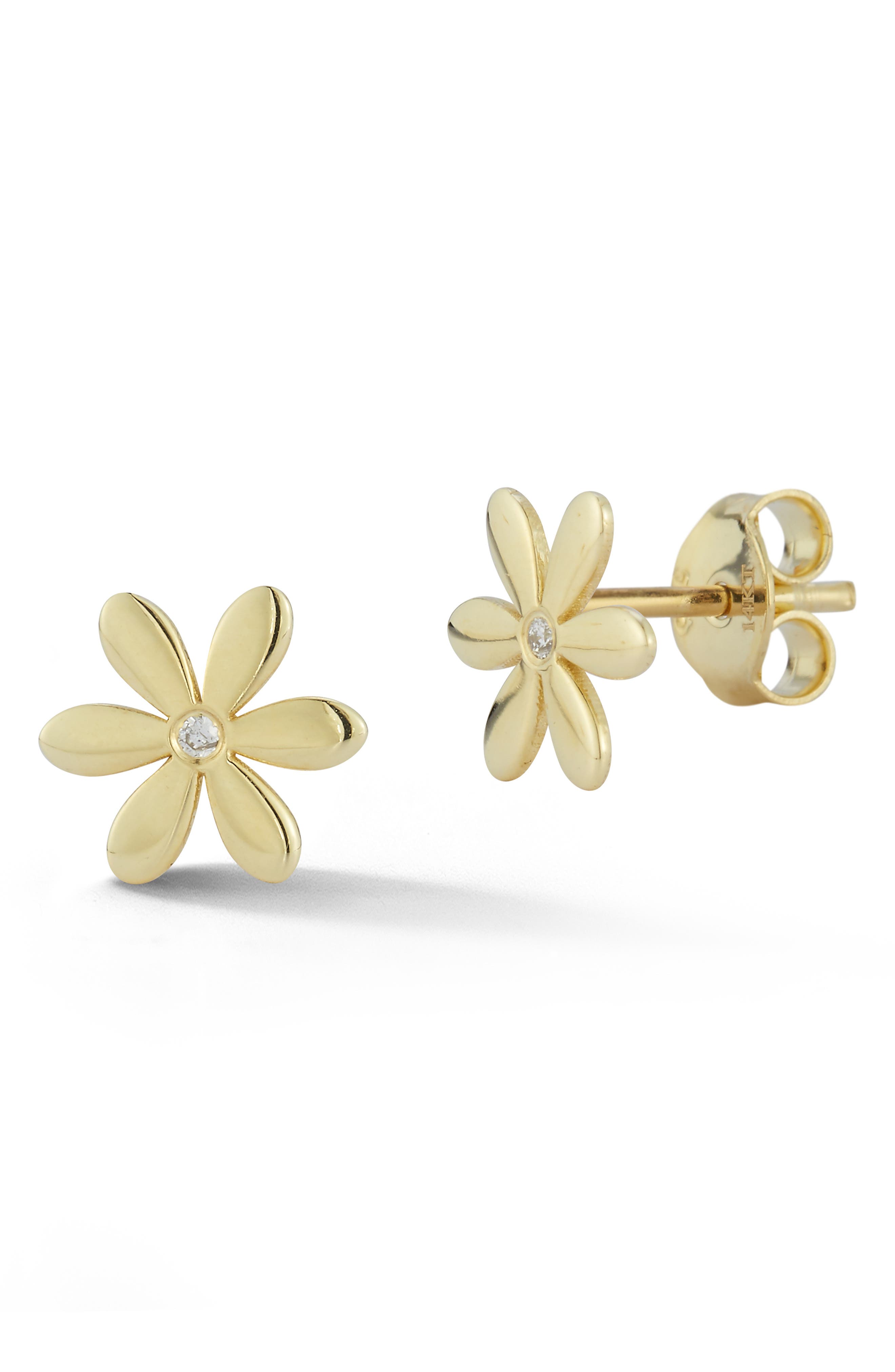 Ember Fine Jewelry 14K Gold Diamond Flower Stud Earrings