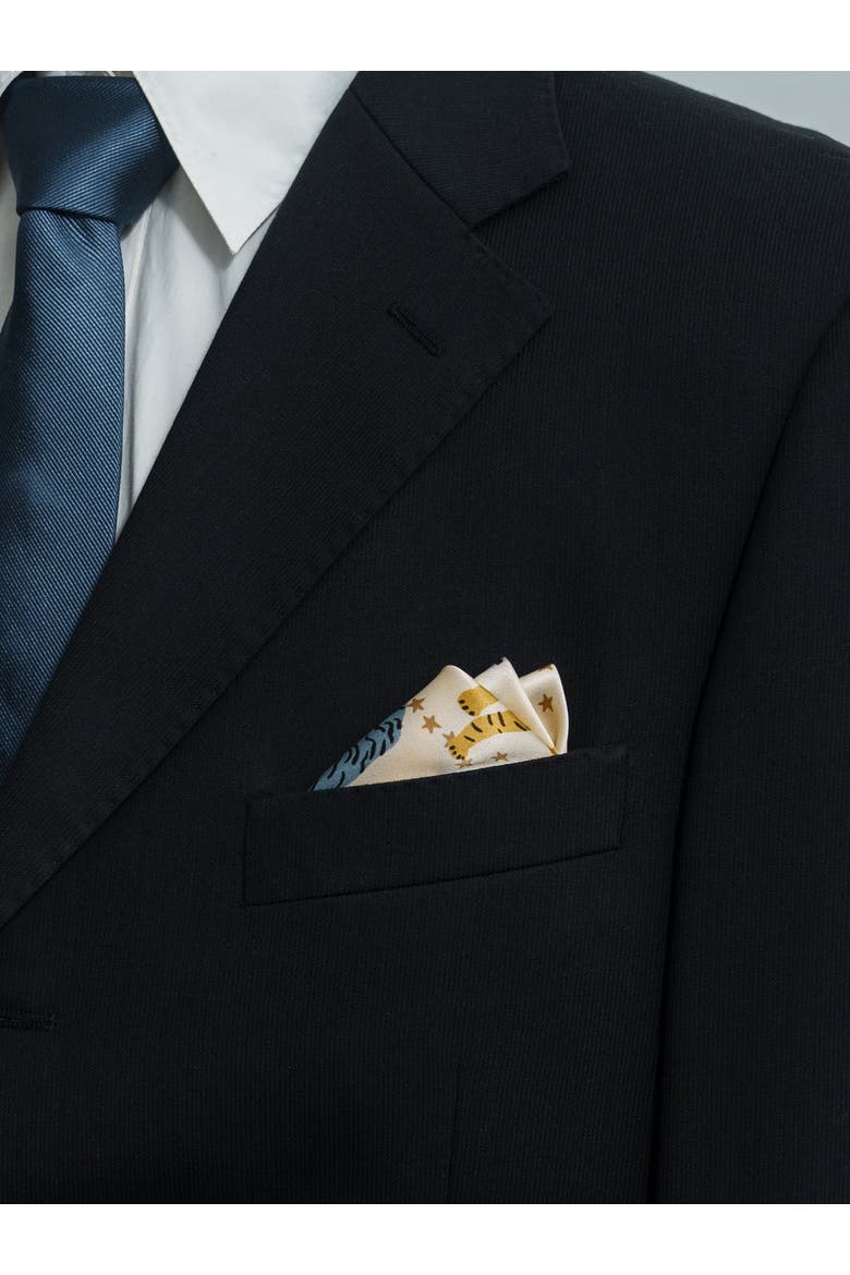 Neon Tigers Silk Pocket Square, Alternate, color, Blue