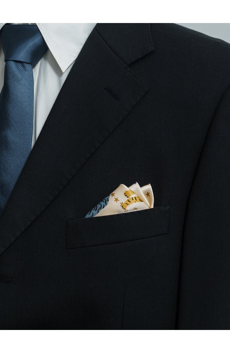 Lost Pattern NEON TIGERS SILK POCKET SQUARE, Alternate, color, Blue