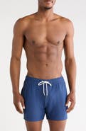 Vintage Summer Seersucker 4-Way Stretch Shortie Swim Trunks