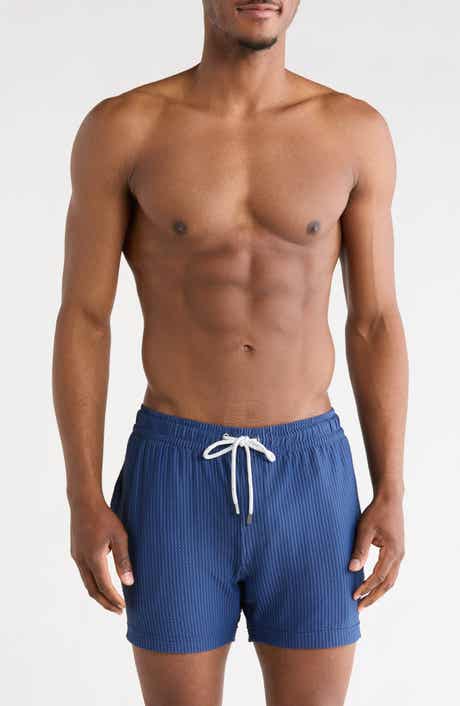 Vintage Summer Seersucker 4-Way Stretch Shortie Swim Trunks