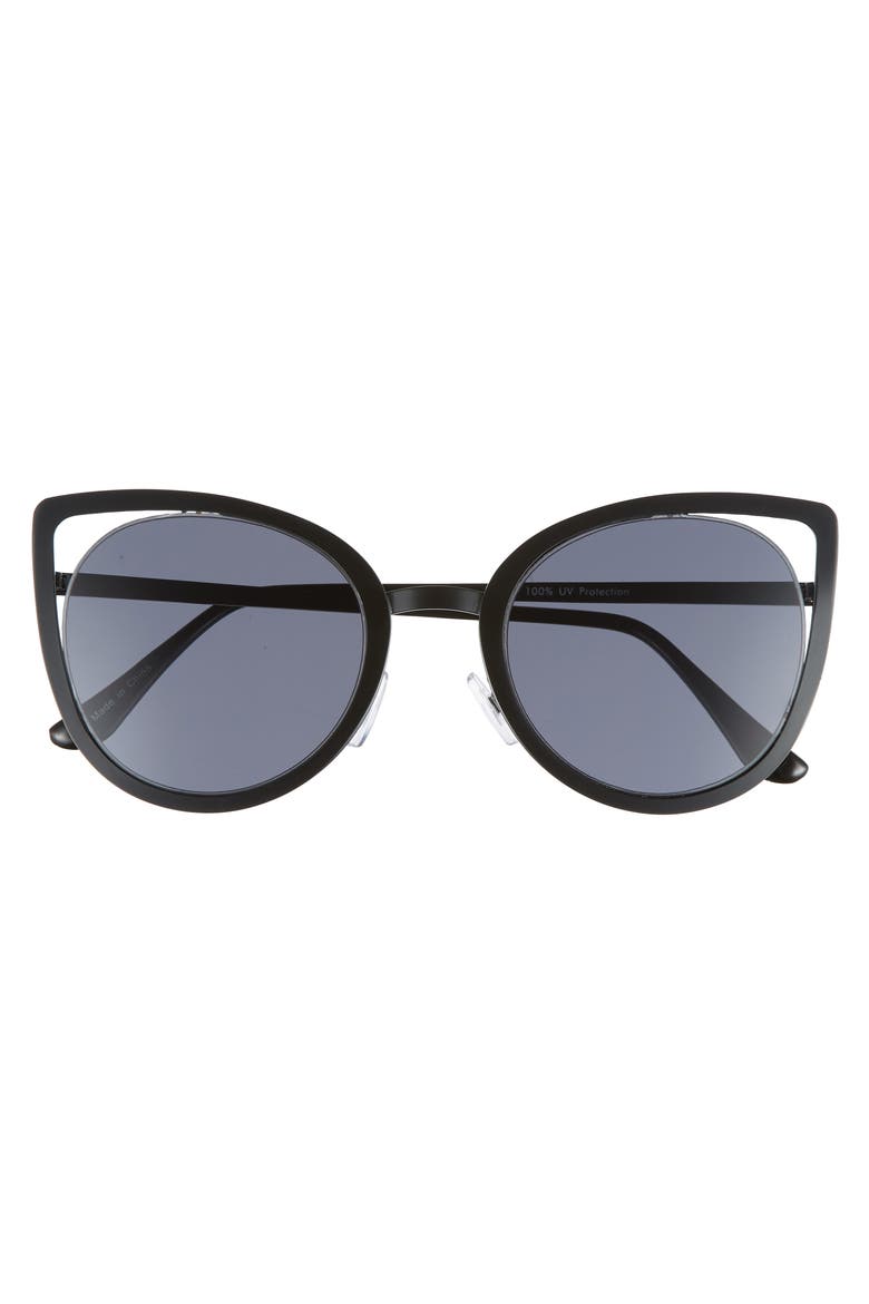 53mm Cutout Cat Eye Sunglasses, Alternate, color, BLACK