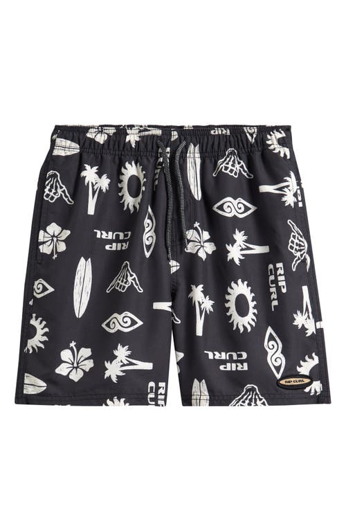 Rip Curl Kids' Island Paradiso Volley Swim Trunks In Black