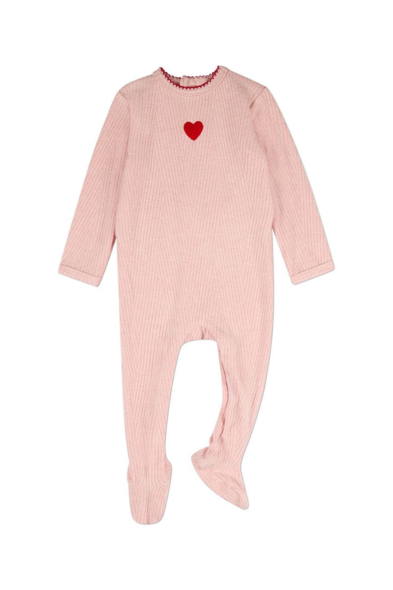 Baby Heart-Embroidered Footie, Main, color, Blush Pink