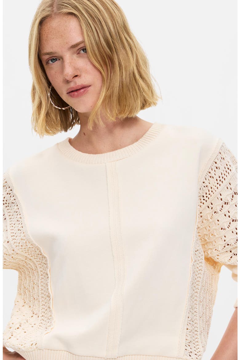 Open Knit Cotton Sweater, Alternate, color, OFF WHITE