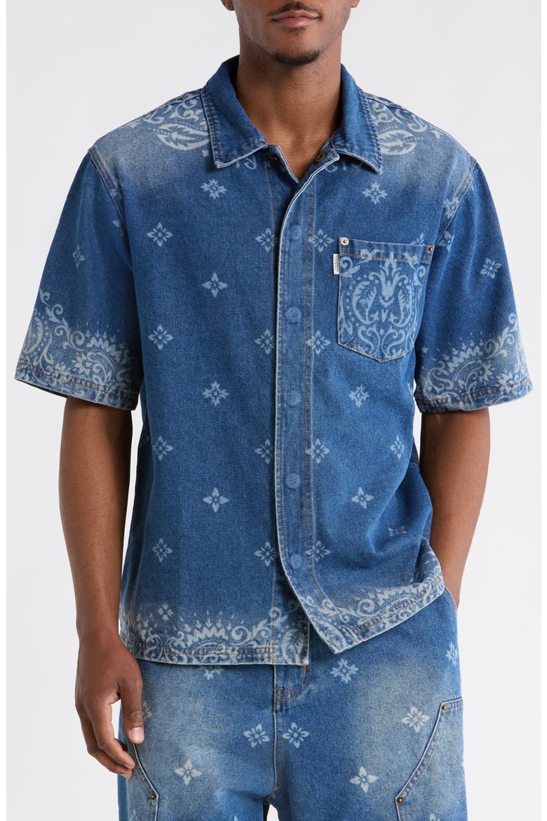 Laser Print Denim Shirt, Alternate, color, MID BLUE