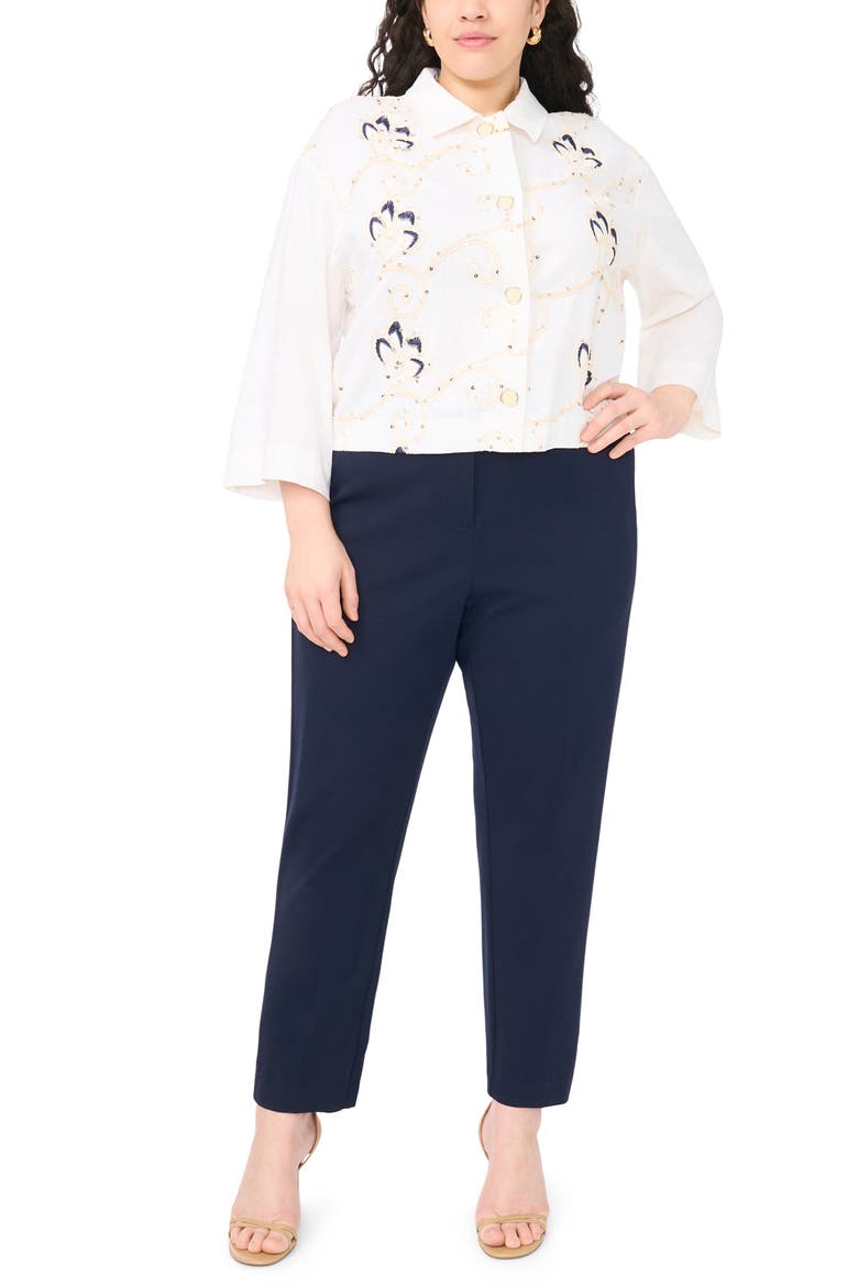 Sequin Embroidered Button-Up Top, Alternate, color, NEW IVORY