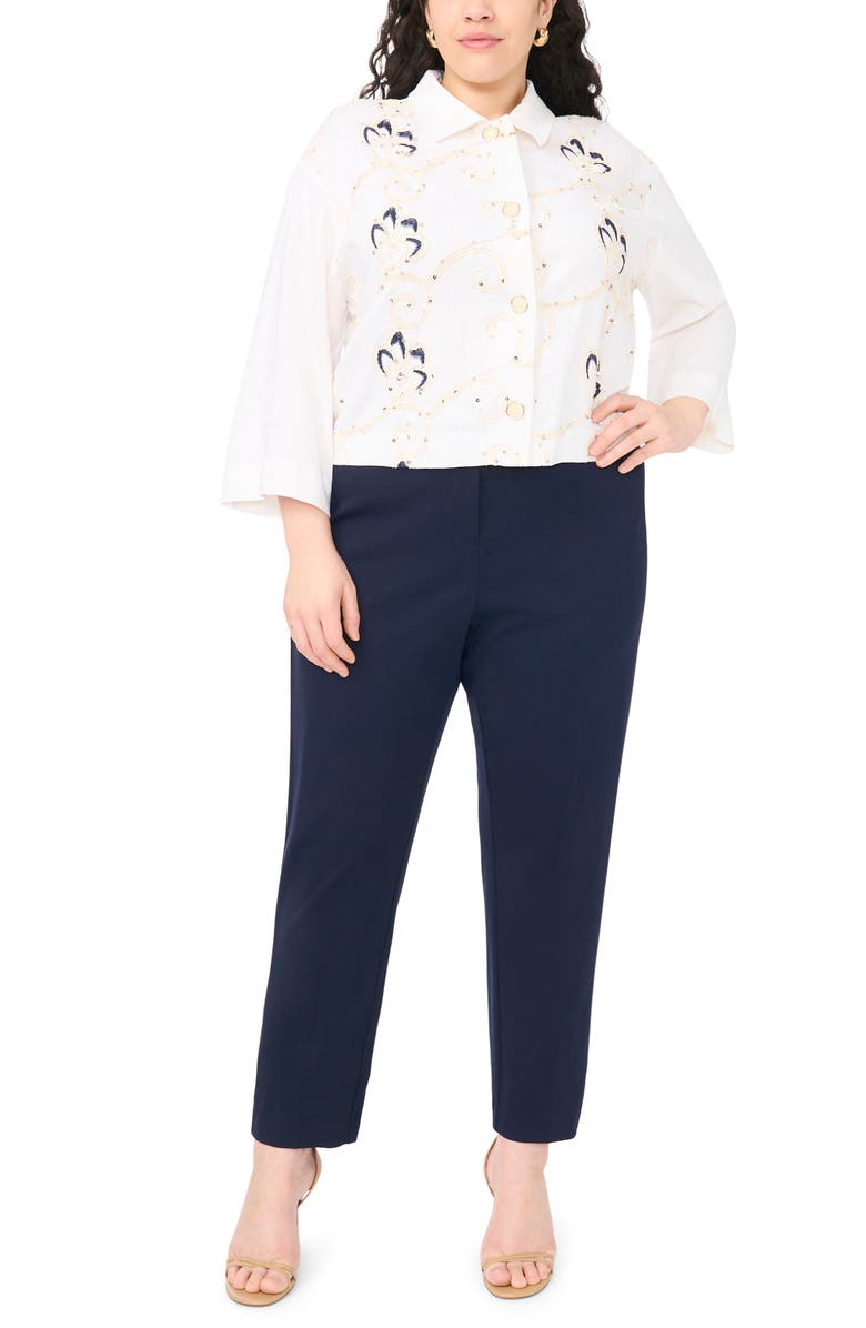 Vince Camuto Sequin Embroidered Button-Up Top, Alternate, color, New Ivory