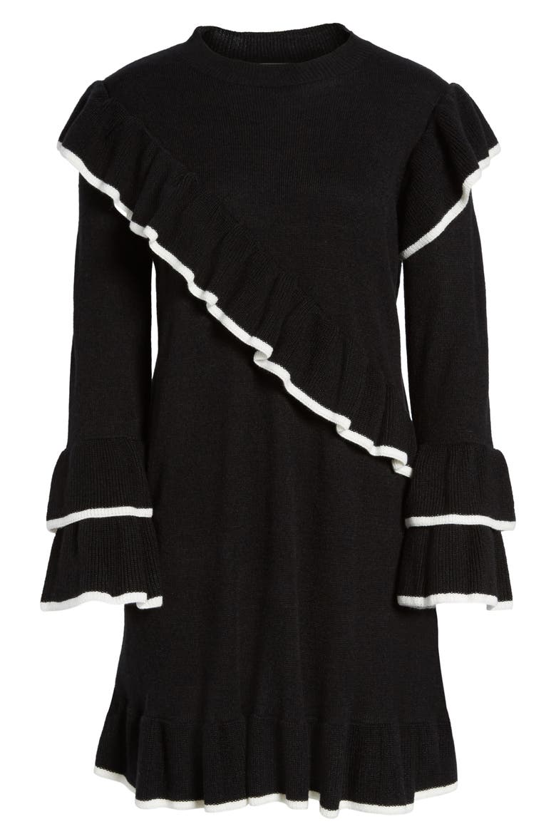 Ruffle Knit Sweater Dress, Alternate, color, BLACK