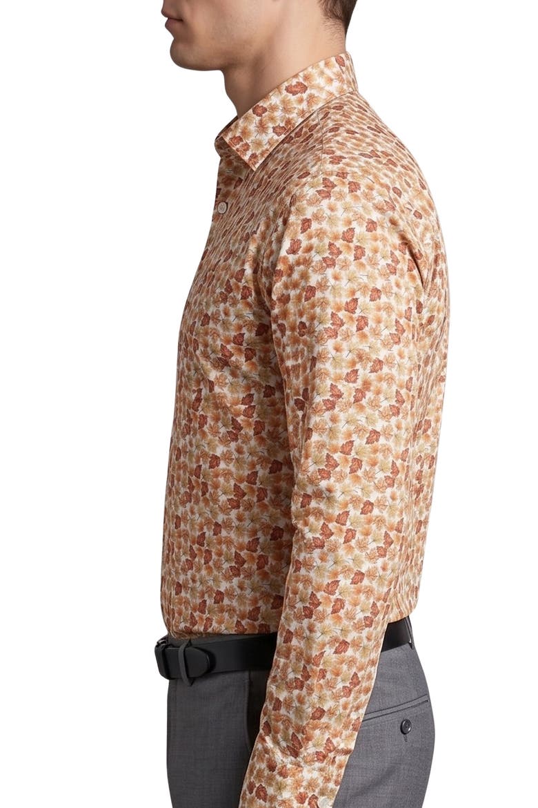 Leaves Print Dress Shirt, Alternate, color, ORANGE