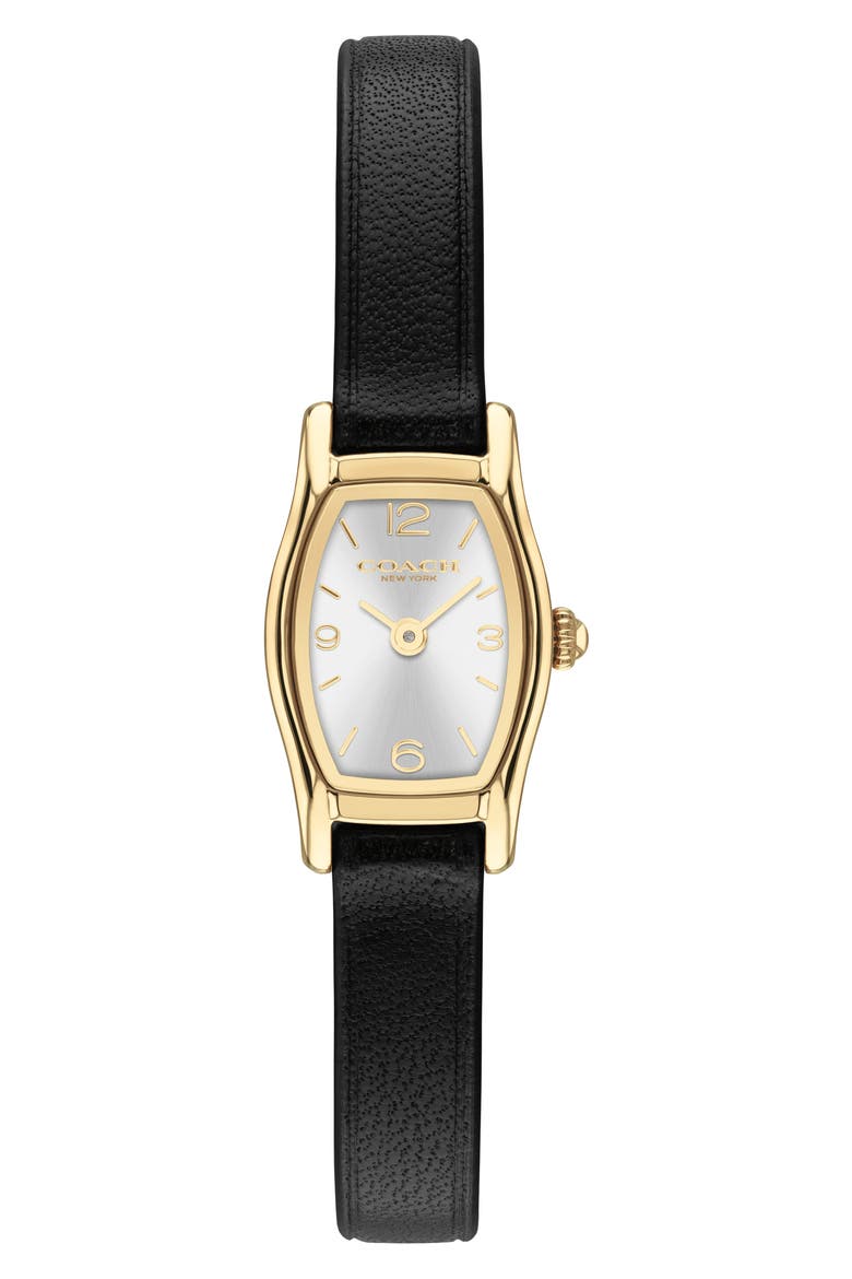Greta Leather Strap Watch, 15.3mm, Main, color, BLACK