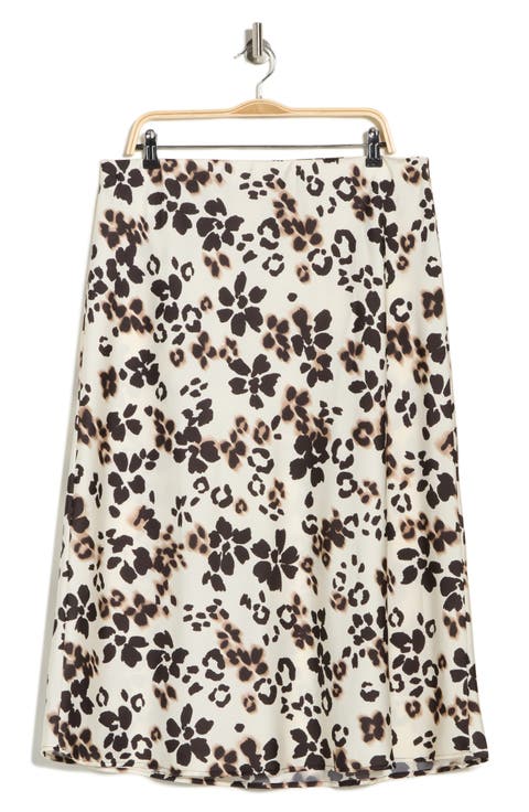 Floral Satin Midi Skirt (Plus)