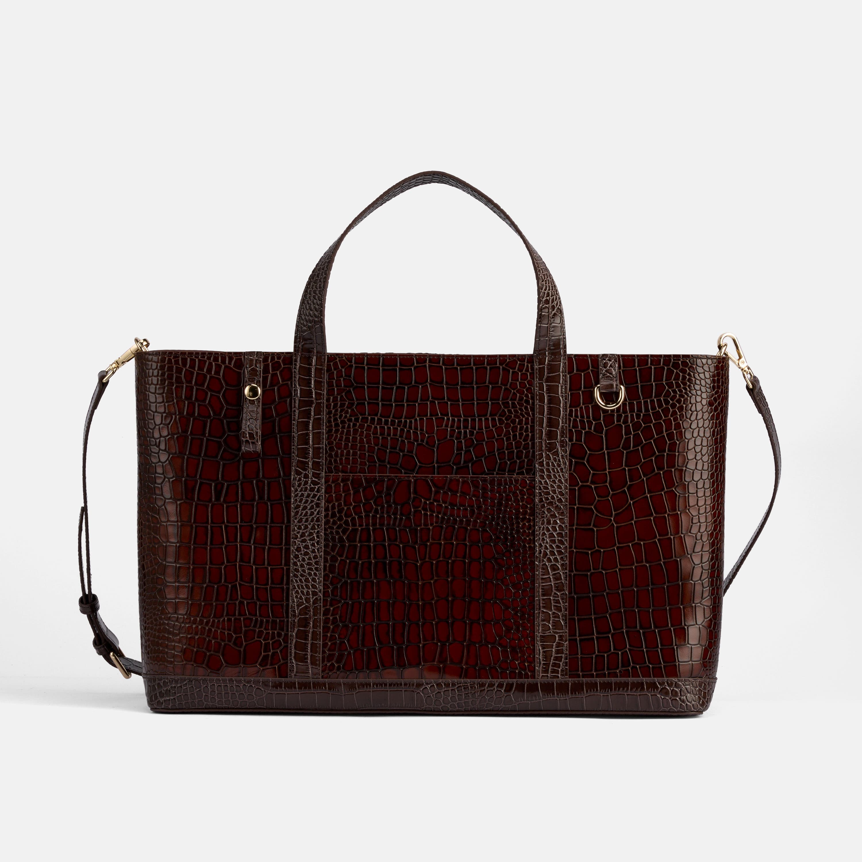 Croc-embossed Leather Tote, Main, color, Brown Crocskin