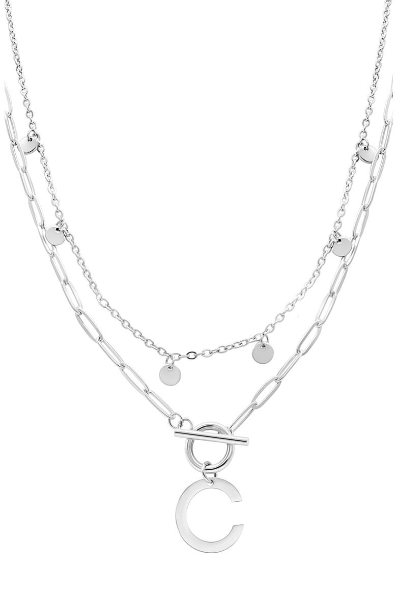 Toggle Initial Pendant Layered Necklace, Main, color, SILVER-C