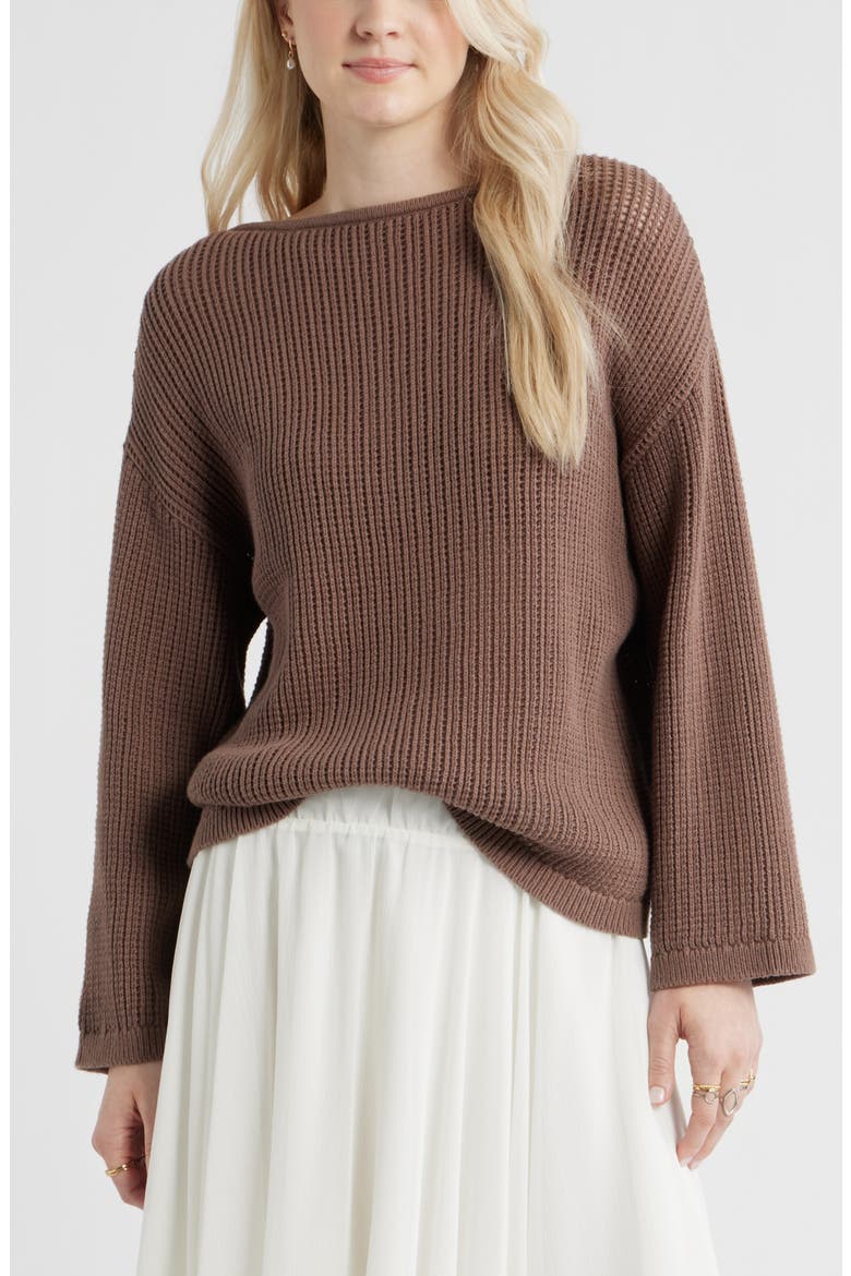 Cotton Open Stitch Sweater, Main, color, BROWN QUARTZ