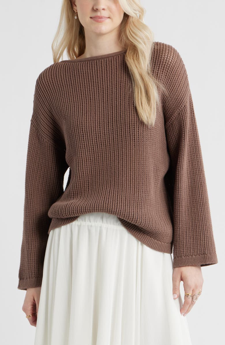 BP. Cotton Open Stitch Sweater, Main, color, Brown Quartz