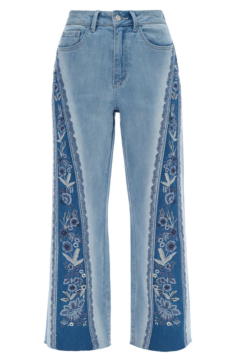 Bayeas Patchwork Embroidered High Waist Crop Jeans, Alternate, color, Medium Blue