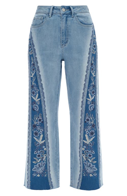 Bayeas Patchwork Embroidered High Waist Crop Jeans In Blue