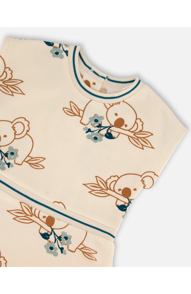 Deux par Deux Little Girl's Printed French Terry Dress Off-White And Koala, Alternate, color,